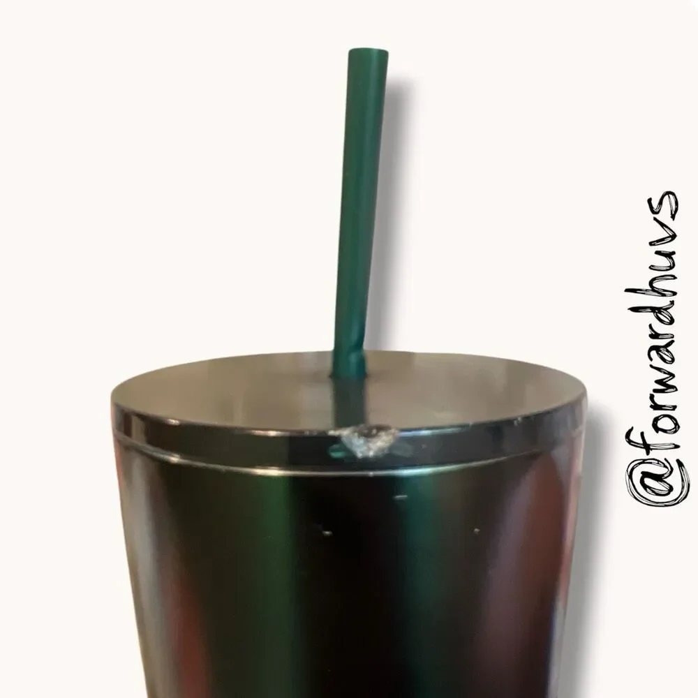 Starbucks 2020 Dark Green Black Gradient Tumbler Damaged Straw 24 oz